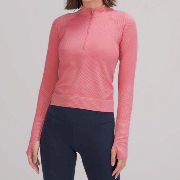 Lululemon Rest Less Cropped 1/2 Zip size 10 Grid Warp Pink Blossom - Picture 1 of 10